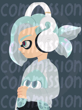 half body, flat color, small prop +water ink texture